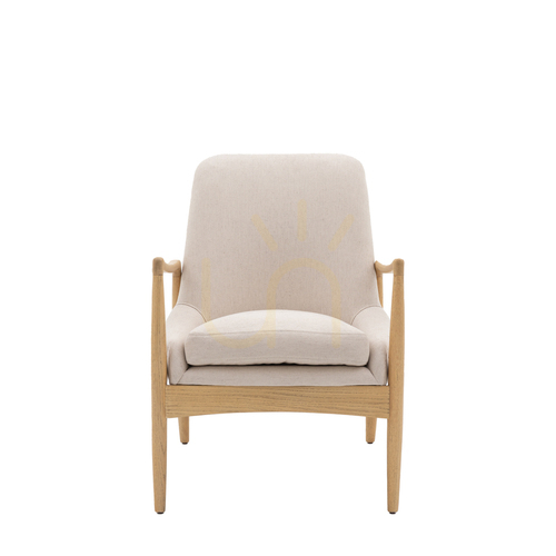 Check Armchair Gallery Direct Carrera Natural Linen Oak Frame 68.5x72x82cm