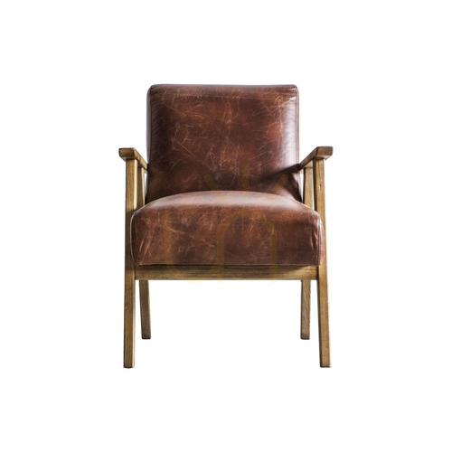 Check Gallery Direct Neyland Vintage Brown Leather Armchair, 61 cm