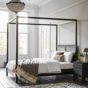 4 Poster King Size Bed Gallery Direct Boho Boutique Black Mango Wood small 1
