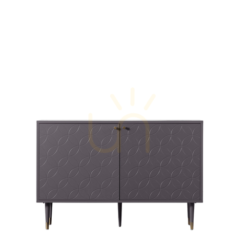 Check Wardrobe Gallery Direct Grey 2 Door Cabinet 120x40x79cm MDF Oak Brass