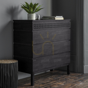 Chest of Drawers Gallery Direct Boho Boutique 4 Drawer Black Mango Wood 100cm small 1