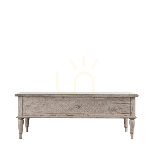 Check Coffee Table Gallery Direct Mustique Natural Mindi Wood with Drawer 120 x 60 cm