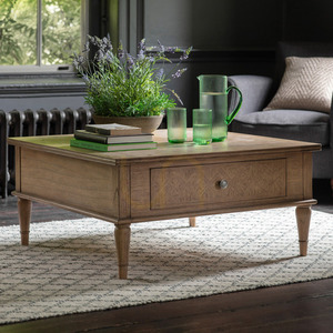 Coffee Table Gallery Direct Mustique Square 2 Drawer Natural Mindi Wood 90cm small 1