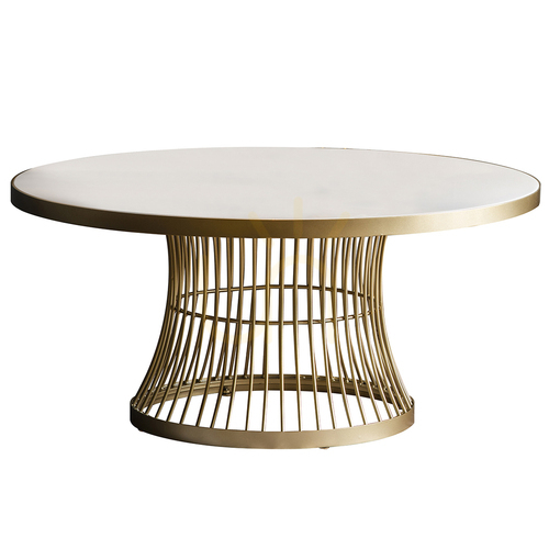 Check Coffee Table Gallery Direct Pickford Champagne Marble Metal 90cm 5055999255820
