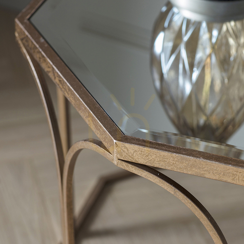 Check Gallery Direct Canterbury Gold Glass and Metal Coffee Table 80 × 80 × 50 cm