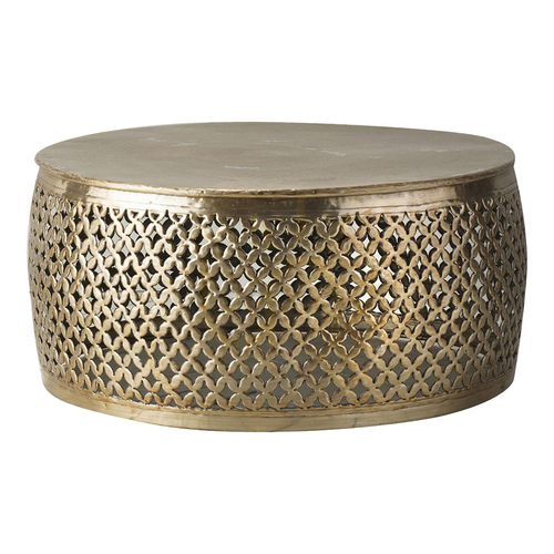 Check Coffee Table Gallery Direct Khalasar Light Gold Hammered Metal 82cm 5056315929968