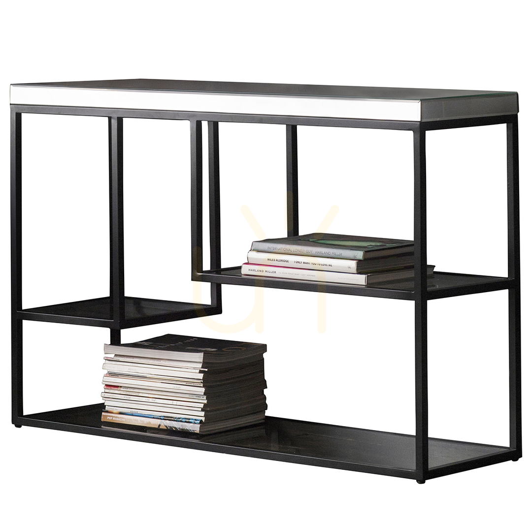Check Console Table Gallery Direct Black Mirrored Glass MDF Metal 120x36x82 cm Console Table Gallery Direct Black Mirrored Glass MDF Metal 120x36x82 cm
