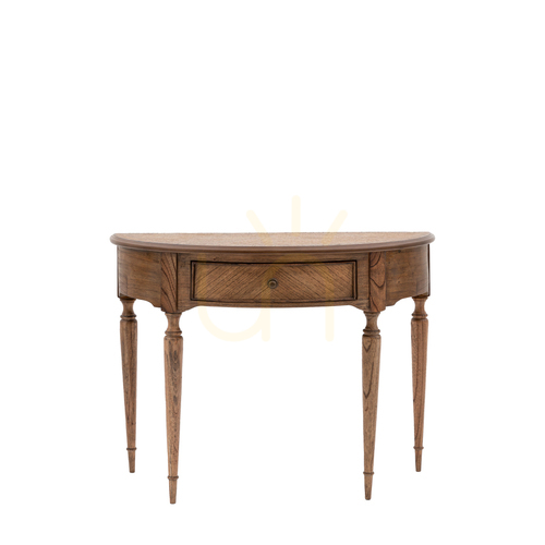 Check Console Table Gallery Direct Highgrove Demi Lune Natural Mindi Wood 92.5cm
