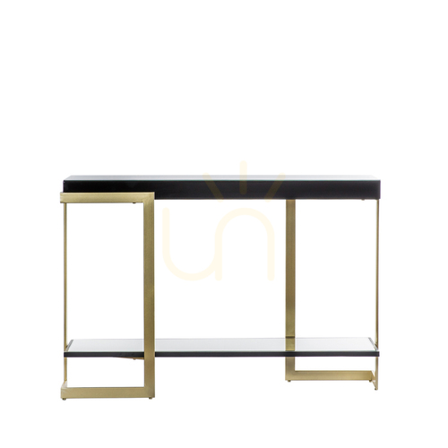 Check Console Table Gallery Direct Ardella Black Glass Gold Iron 120cm