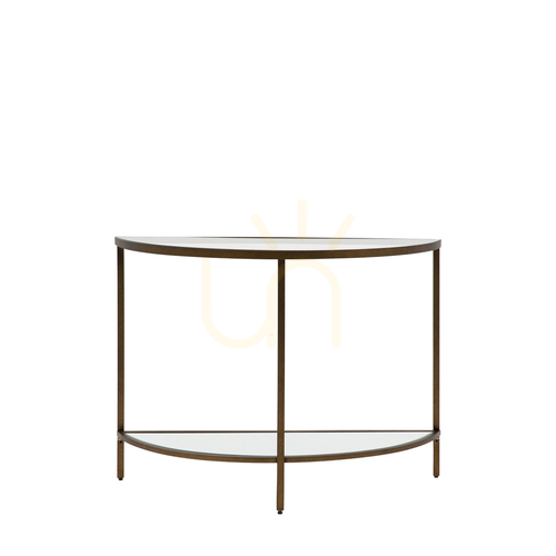 Check Console Table Gallery Direct Bronze Metal Glass Demi Lune 100x35x75cm
