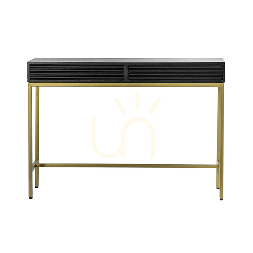 Check Console Table Gallery Direct Ripple Black Mango Wood Gold 2 Drawers 110cm
