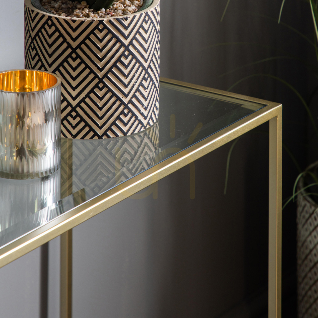 Display Console Table Gallery Direct Rothbury Champagne Glass Iron 110 x 35 x 76 cm Console Table Gallery Direct Rothbury Champagne Glass Iron 110 x 35 x 76 cm