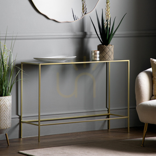 Check Console Table Gallery Direct Rothbury Champagne Glass Iron 110 x 35 x 76 cm