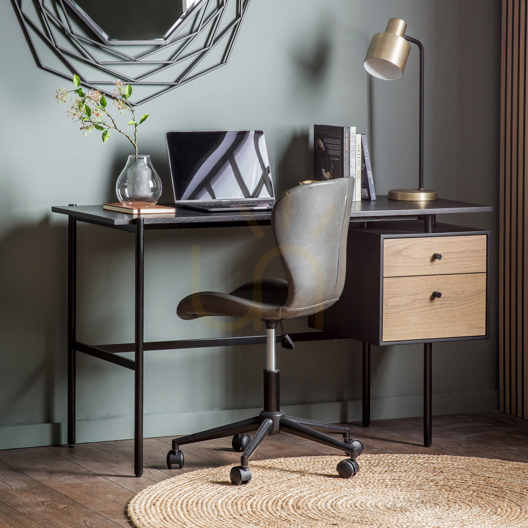 View Desk Gallery Direct Carbury 2 Drawer Black Natural Oak Veneer 130x50cm Desk Gallery Direct Carbury 2 Drawer Black Natural Oak Veneer 130x50cm