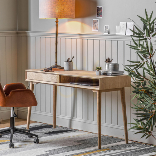 Check Desk Gallery Direct Milano Oak Chevron 1 Drawer 130cm