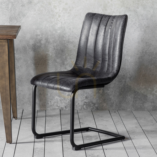 Check Gallery Direct Edington grey faux-leather cantilever dining chairs, set of 2