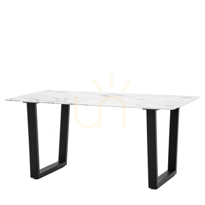 Dining Table Gallery Direct White Marble Effect Glass Top 160cm Black Iron Legs 1 Dining Table Gallery Direct White Marble Effect Glass Top 160cm Black Iron Legs small 1