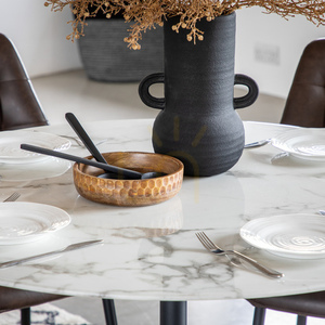 Dining Table Gallery Direct Fielding White Faux Marble Glass 110cm Round small 5