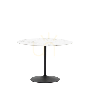 Dining Table Gallery Direct Fielding White Faux Marble Glass 110cm Round small 0