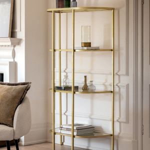 Display Shelves Gallery Direct Hudson Champagne Metal Glass 100x35x175cm small 1