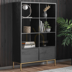 Shelf Display Unit Gallery Direct Ripple Black Mango Wood 100x35x163cm small 1