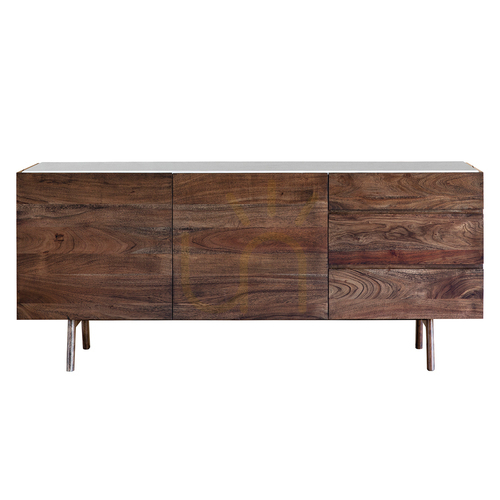 Check Sideboard Gallery Direct Barcelona Dark Wood White Marble 165cm 5056272006542