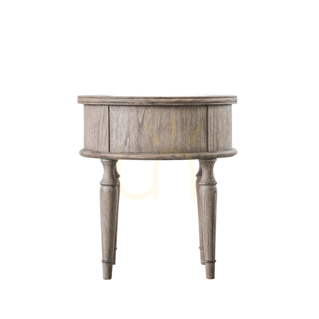 Check Round Side Table with Drawer Gallery Direct Mustique Natural Mindy Ash 53cm Round Side Table with Drawer Gallery Direct Mustique Natural Mindy Ash 53cm