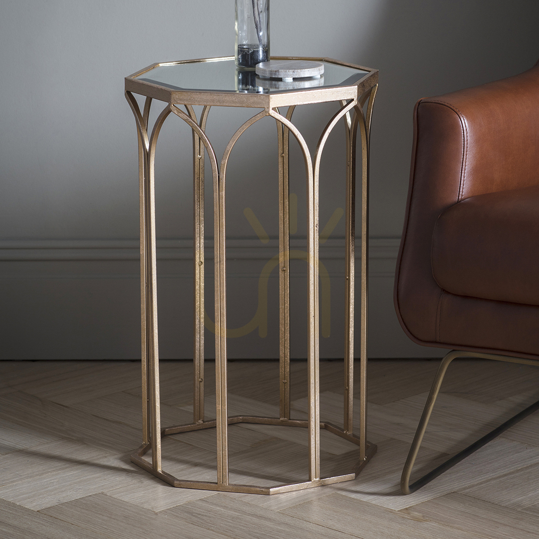 View Side Table Gallery Direct Canterbury Gold Octagonal Glass Top 36x36x60cm Side Table Gallery Direct Canterbury Gold Octagonal Glass Top 36x36x60cm