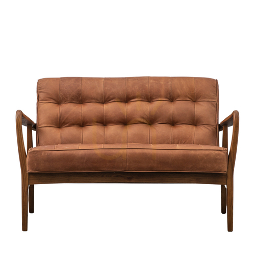 Check 2-Seater Sofa Gallery Direct Humber Vintage Brown Leather Ash Frame 5055999244664