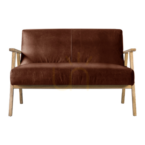 Check 2-Seater Sofa Gallery Direct Neyland Vintage Brown Leather Ash Frame 5059413402272