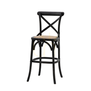 Bar Stools Set of 2 Gallery Direct Black Oak Rattan French Bistro 66cm Seat Height small 1