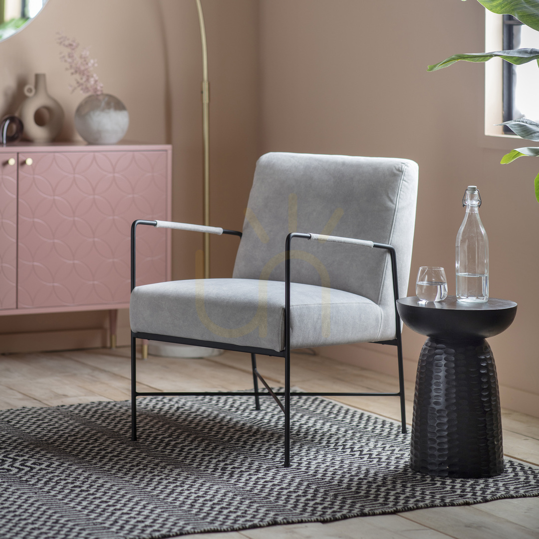 View Armchair Gallery Direct Chartham Grey Upholstered Metal Frame Armchair Gallery Direct Chartham Grey Upholstered Metal Frame