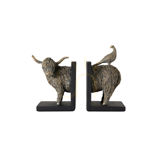 Check Highland Cow Bookends Set of 2 Bronze Polyresin Gallery Direct 5059413756528