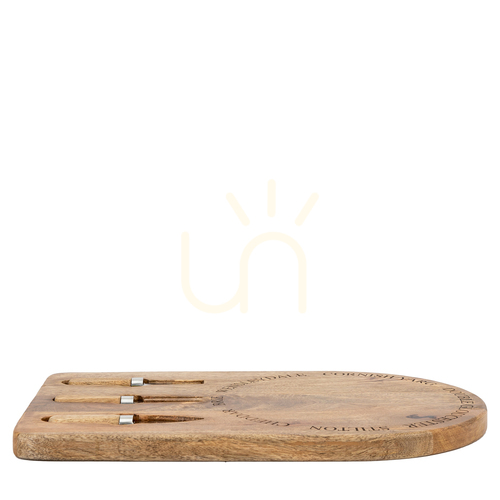 Check Gallery Direct Wells Mango Wood Cheese Board Set with 2 Knives and Fork 47 × 30 cm