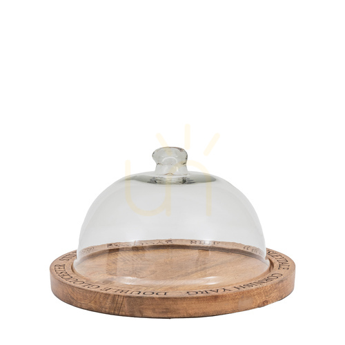 Check Cheese Dome Gallery Direct Mango Wood and Glass 31.5cm 5059413870620