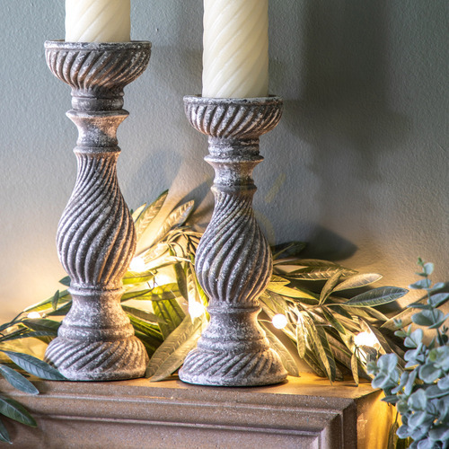 Check Candleholder Gallery Direct Amesbury Aged Grey Polyresin 32cm 5059413765933