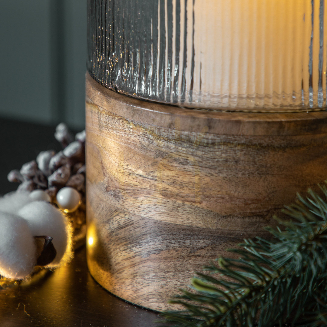 Preview Hurricane Lamp Gallery Direct Belver Clear Glass Mango Wood 18x18x26cm 5059413757761 Hurricane Lamp Gallery Direct Belver Clear Glass Mango Wood 18x18x26cm 5059413757761