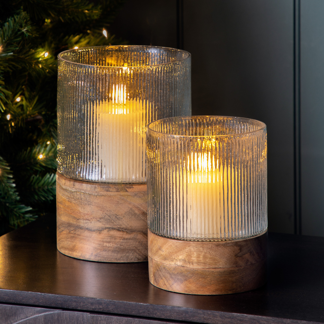 Display Hurricane Lamp Gallery Direct Belver Clear Glass Mango Wood 18x18x26cm 5059413757761 Hurricane Lamp Gallery Direct Belver Clear Glass Mango Wood 18x18x26cm 5059413757761