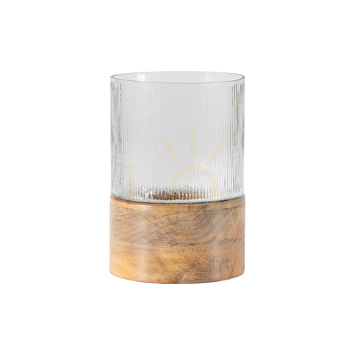 Check Hurricane Lamp Gallery Direct Belver Clear Glass Mango Wood 18x18x26cm 5059413757761