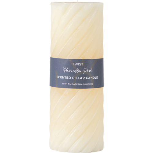 Check Gallery Direct Twist Pillar Candle, Vanilla Scent, Ivory, 75 × 200 mm, Pack of 2