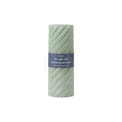 Check Gallery Direct Twist Pillar Candle Sage Green Vanilla Scented 7.5x20 cm 2 Pack