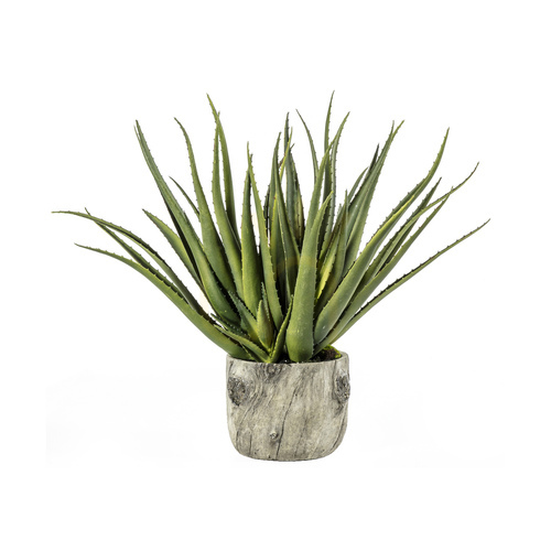 Check Artificial Aloe in a Bark-Effect Pot, Green, 35 × 35 × 53 cm – Gallery Direct