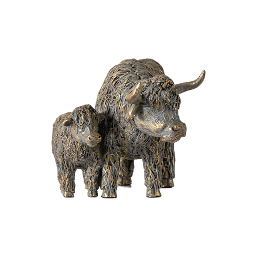 Check Highland Cow Mum and Calf Figurine Gallery Direct Bronze Polyresin 210x110x115mm