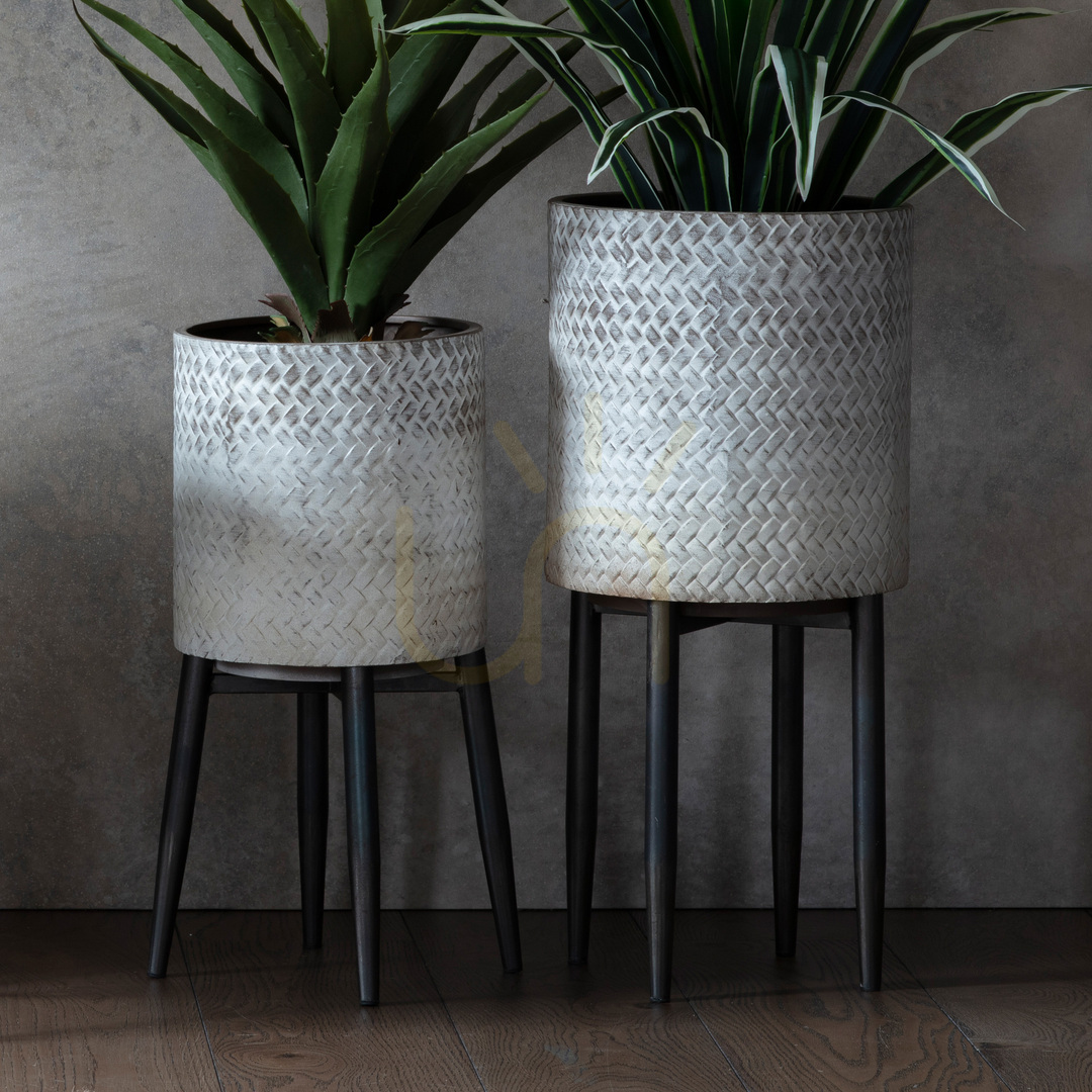 View Metal Planter Gallery Direct Distressed Whitewash 61cm 5056315932319 Metal Planter Gallery Direct Distressed Whitewash 61cm 5056315932319