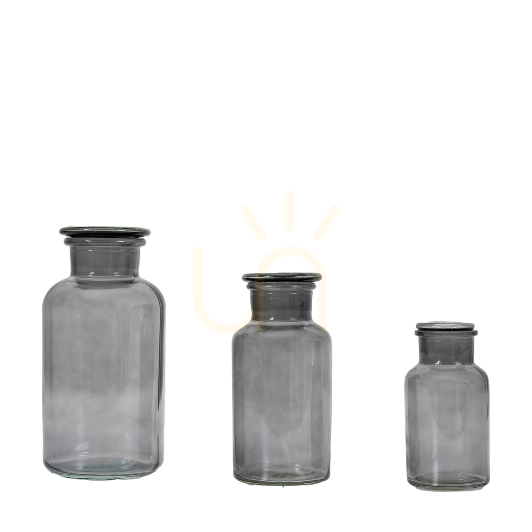 Check Apothecary Storage Jars Set of 3 Gallery Direct Smoke Grey Glass 20cm 5059413870309 Apothecary Storage Jars Set of 3 Gallery Direct Smoke Grey Glass 20cm 5059413870309