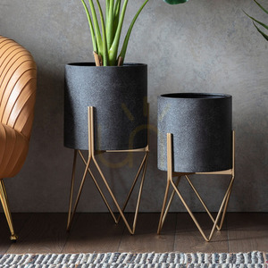 Gallery Direct Hoven metal planter with stand, grey/gold, 50.5 × 26.5 cm small 1