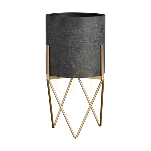 Check Planter with Geometric Iron Stand Grey Gold 61cm Gallery Direct 5056315932302