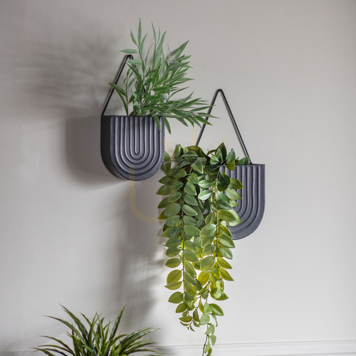 Check Wall Planter Set of 2 Gallery Direct Lexy Black Iron 40cm