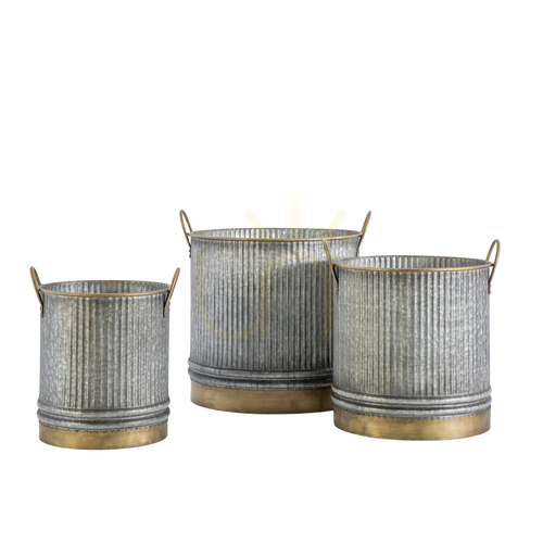 Check Planter Set of 3 Gallery Direct Sylvie Grey Gold Iron 5059413696732