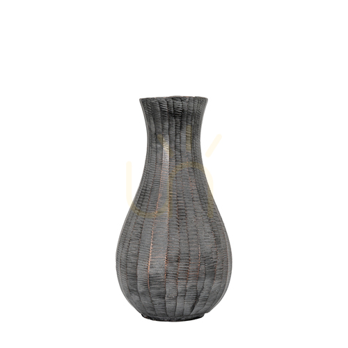 Check Vase Gallery Direct Enya Small Antique Grey Aluminium Fluted 5059413870446